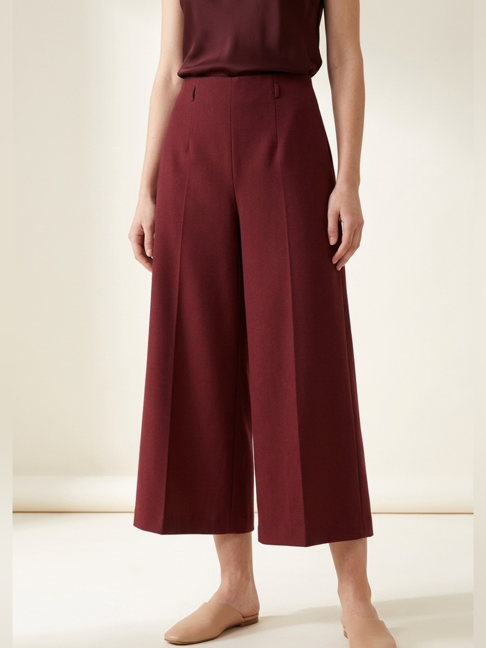 Zara Burgundy High-Waisted Wide-Leg Tailored Trousers Pants